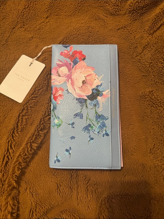 Ted Baker Handbags - Ted Baker Blue Floral Slim Faux-Leather Wallet